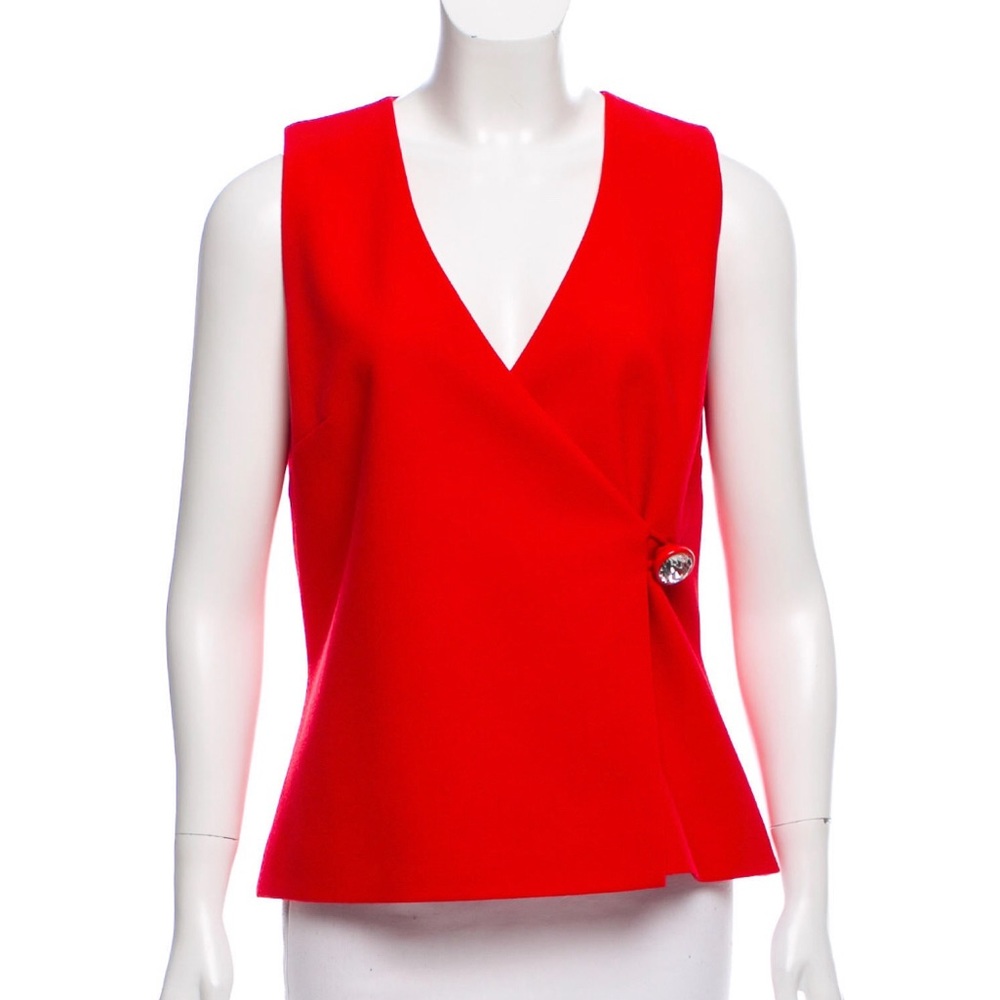 Christopher Kane,wrap top embellished with Swarovski jewel button closure